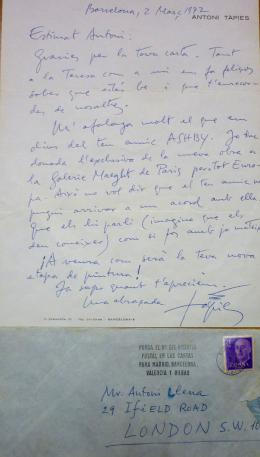 Antoni Tapies. Carta autógrafa