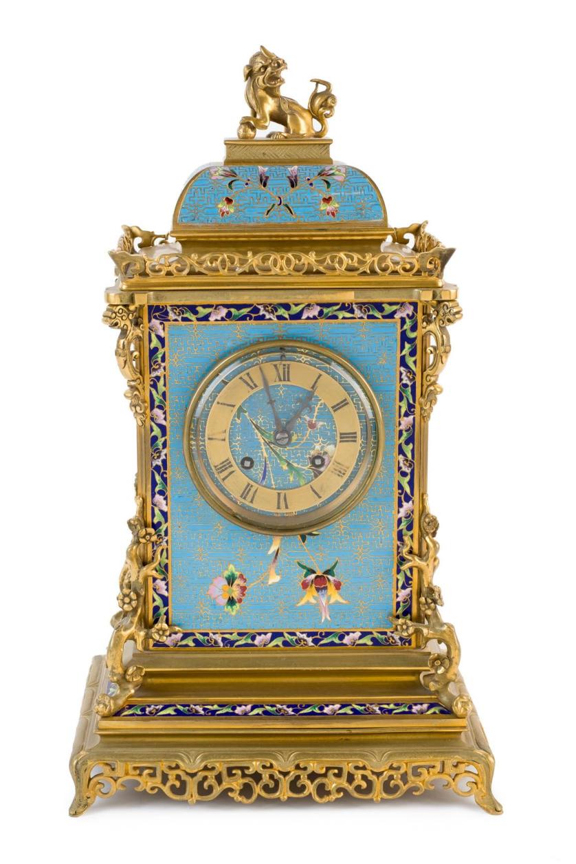 Reloj de sobremesa en bronce cloisonné. S. XIX