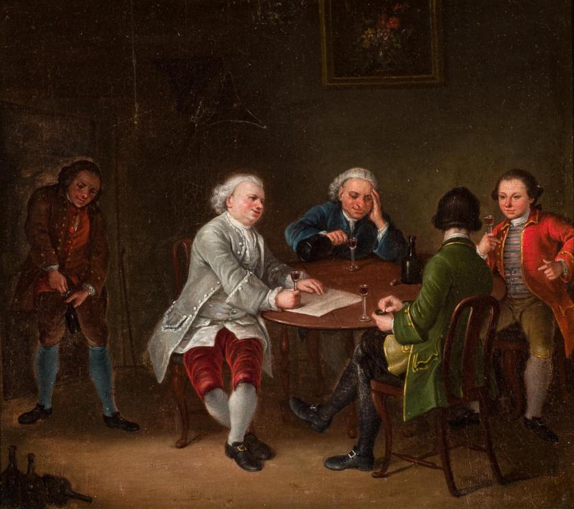 18th-19th C english school. People at table