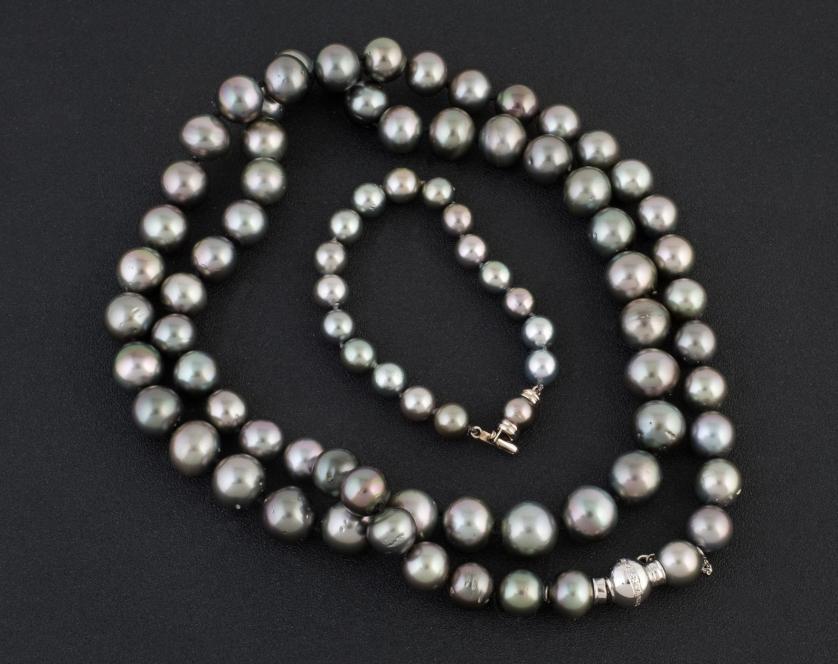 Collar y pulsera de perlas Tahití