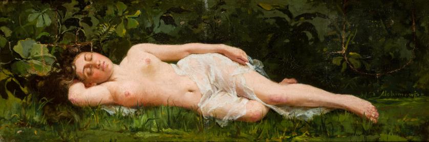 Hiacynt Alchimowiz. Desnuda en la hierba