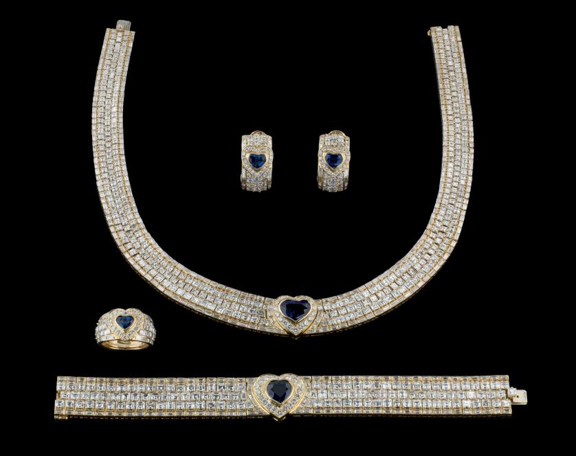 Diamond and blue sapphire set