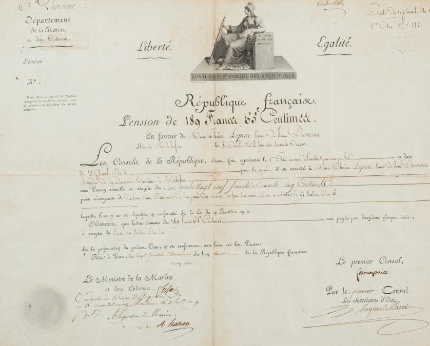 A military document with sign of Bonaparte