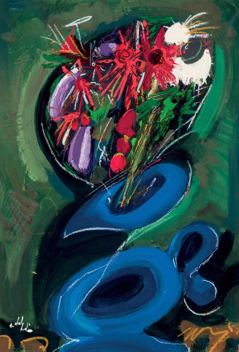 Álvaro Delgado. Jarra azul con flores