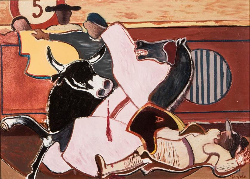 "Bullfighting". Oil on table.