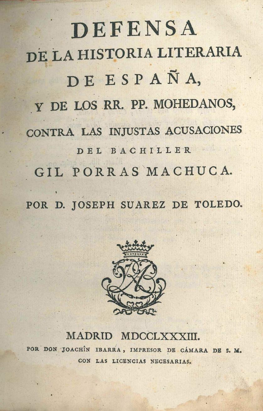 Suárez de Toledo Defensa de la historia literaria
