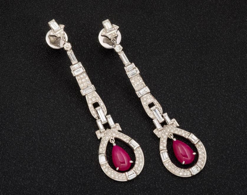 Ruby and diamond long earrings