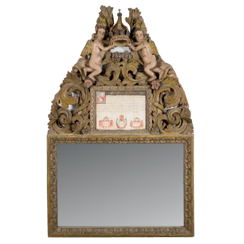 Espejo antiguo en madera tallada. S. XVIII