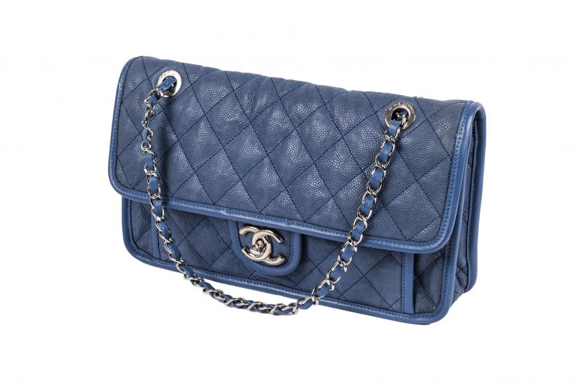 Chanel. 2.55 blue leather bag