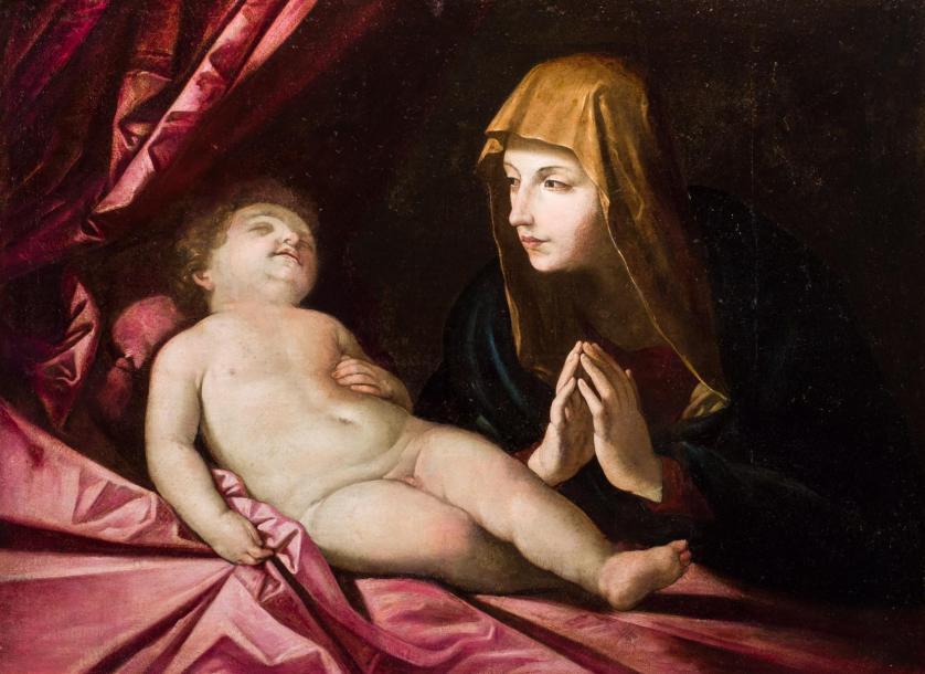 Escuela Española S. XVII. Virgen con Niño dormido