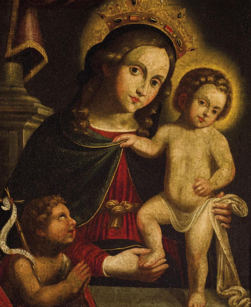 Escuela Española S. XVII. Virgen,Niño y S. Juan