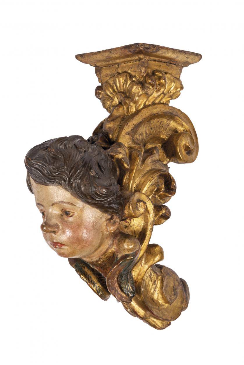 Ménsula en madera cabeza de querubin S. XVIII-XIX