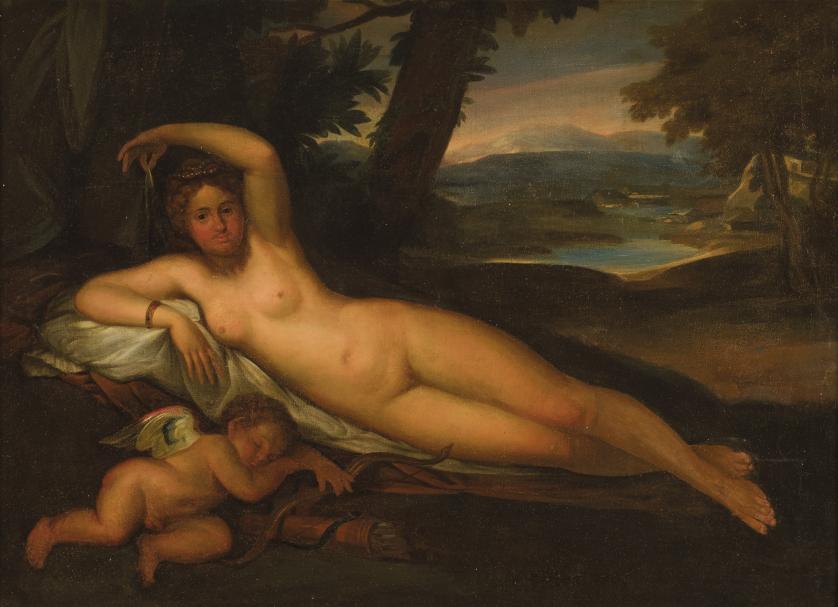 Escuela Francesa S. XVIII. Venus con Amor dormido