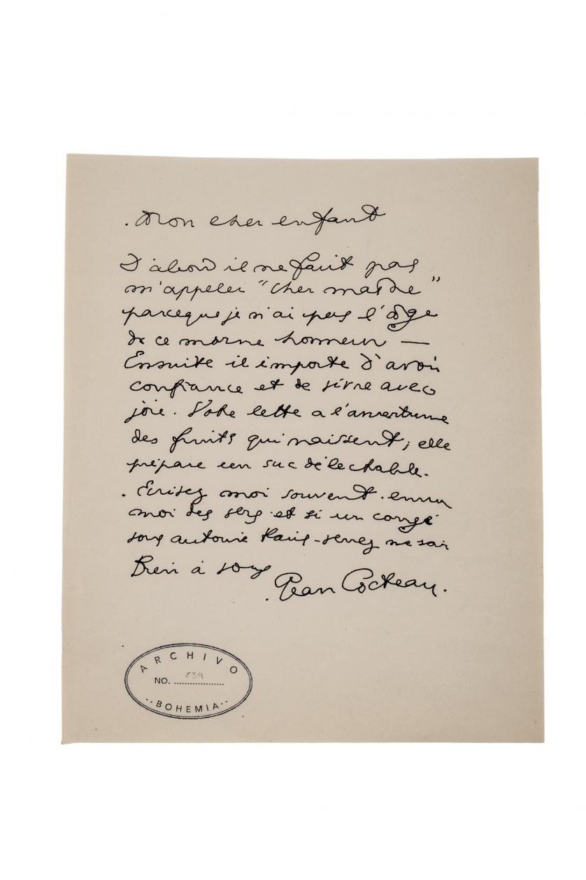 Jean Cocteau. Carta manuscrita