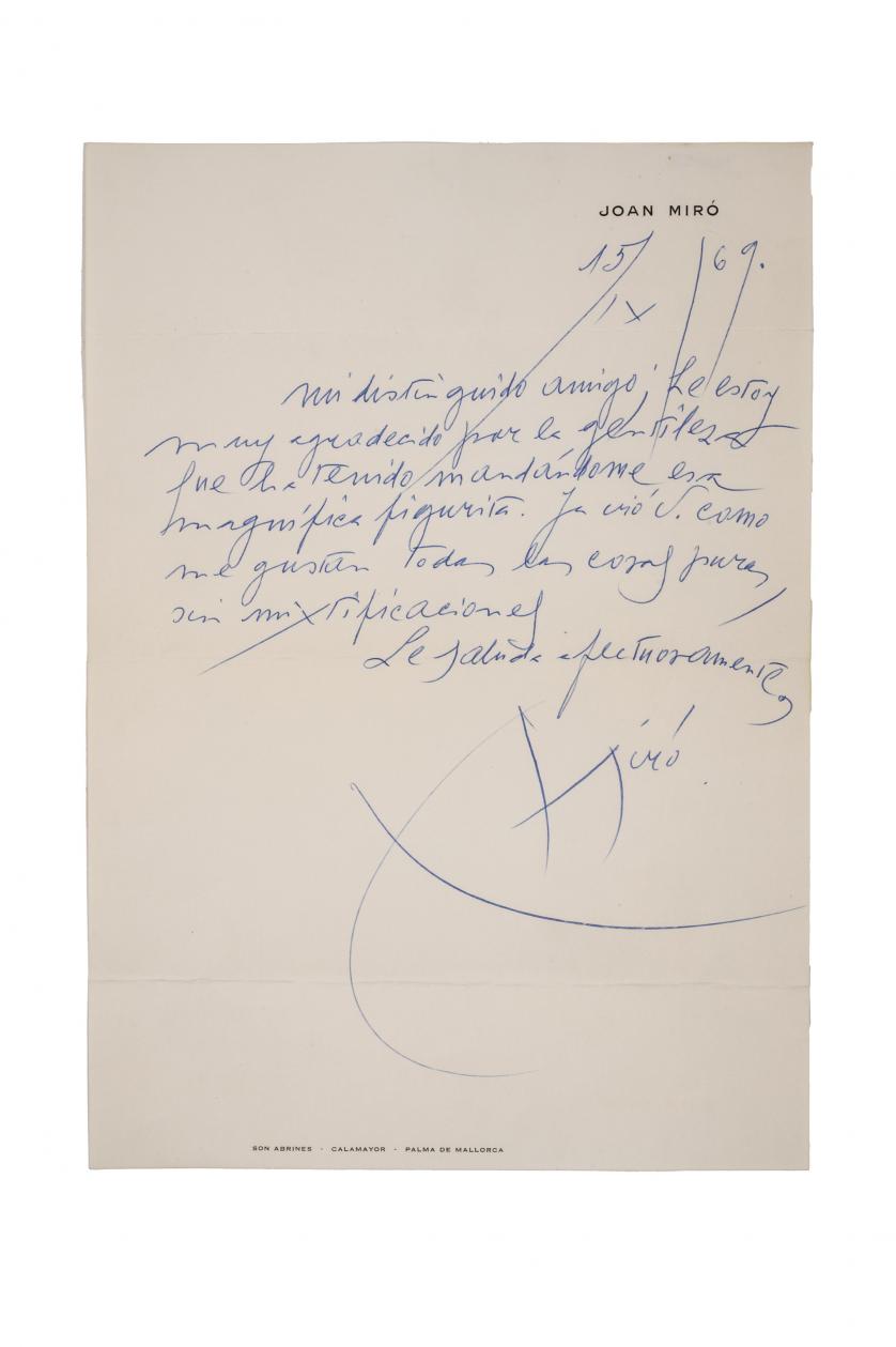Joan Miró. Carta autógrafa firmada