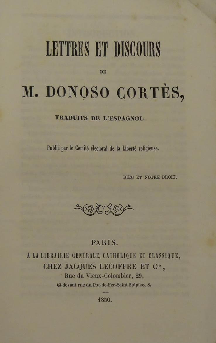 Lettres et discours de M. Donoso Cortés