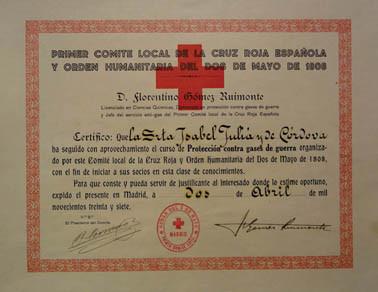 Diploma de la Cruz Roja Española. Guerra Civil