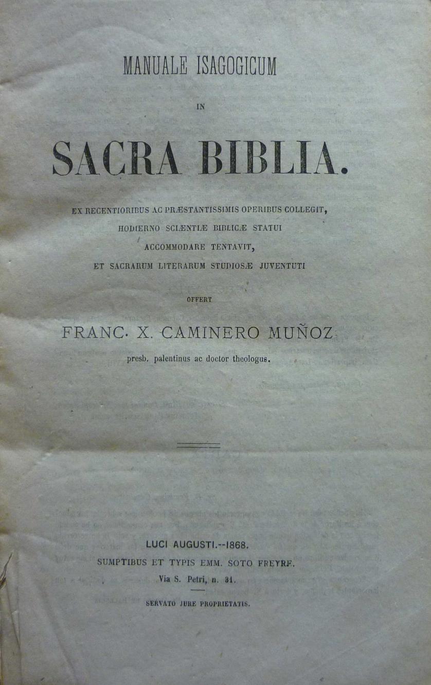 Caminero. Manuale isagogicum in Sacra Biblia