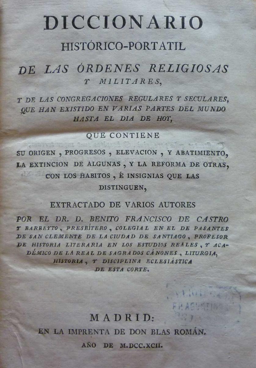 Castro. Dictionary of religious orders