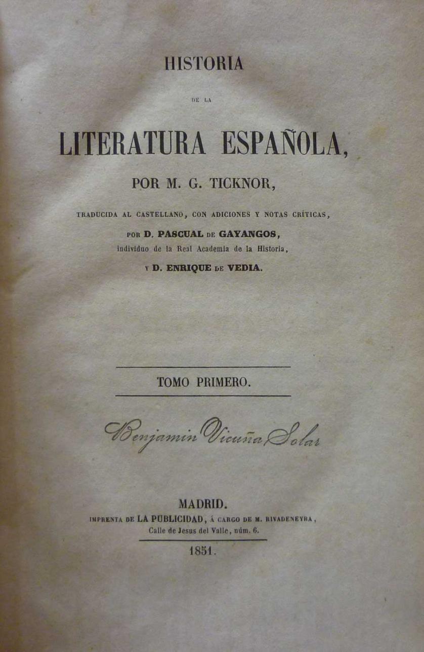 TICKNOR. Historia de la literatura española