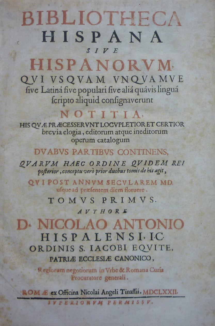 Nicolao Antonio. Biblitheca Hispana