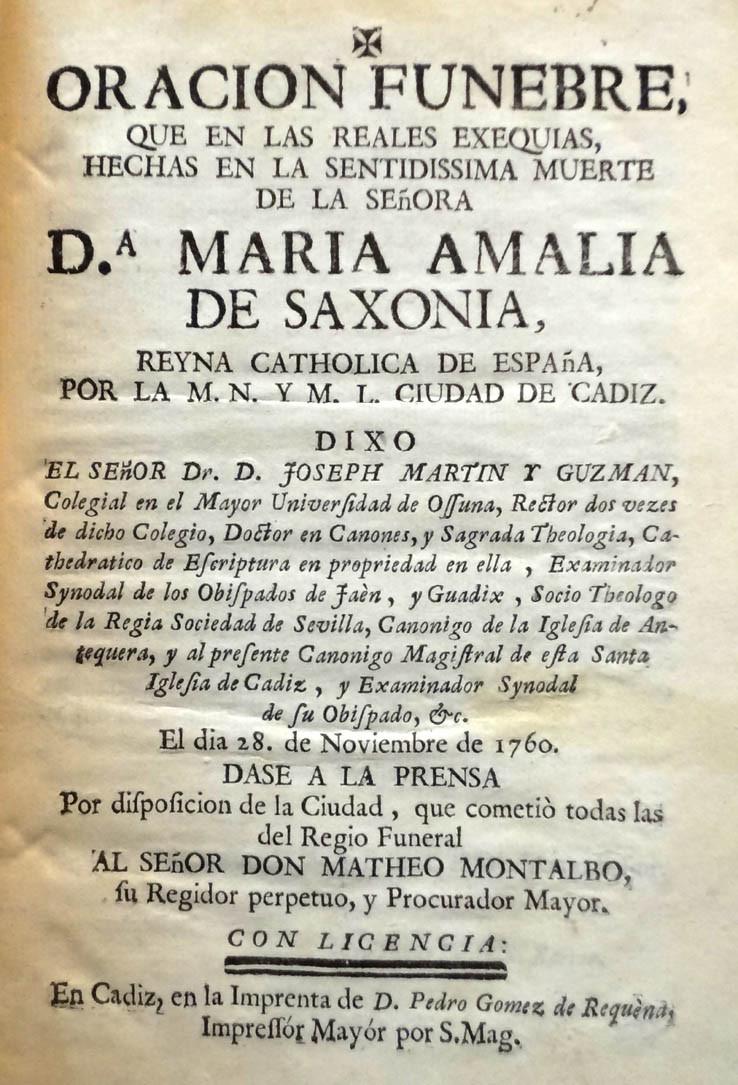 Oración fúnebre María Amalia de Saxonia
