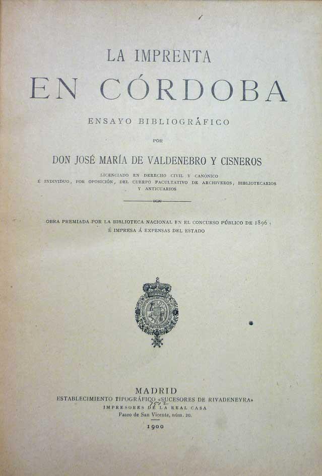Valdenebro. La imprenta en Córdoba