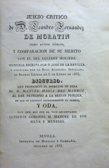 Juicio crítico de D. Leandro Fernández de Moratín