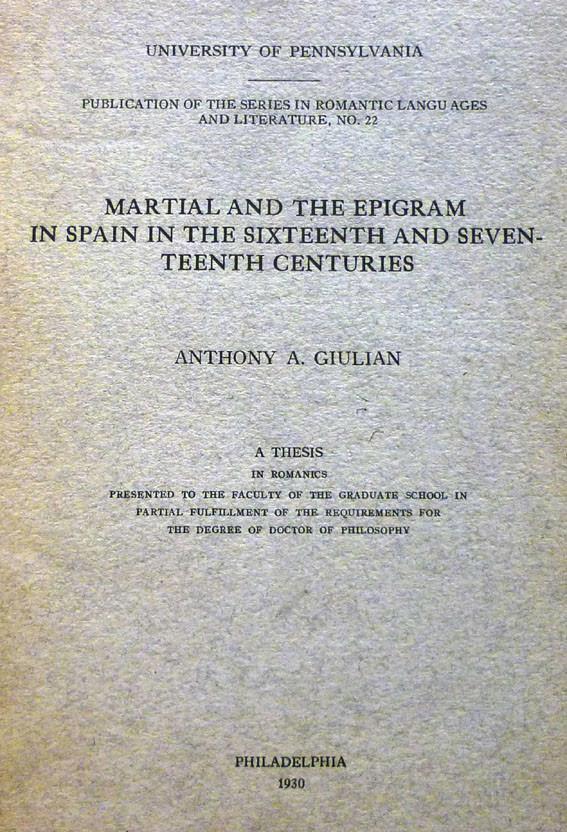 Martial and the epigram in Spain in the sixteenth