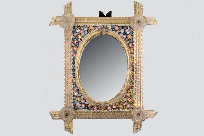 Espejo de sobremesa.:cristal de Murano y mosaico