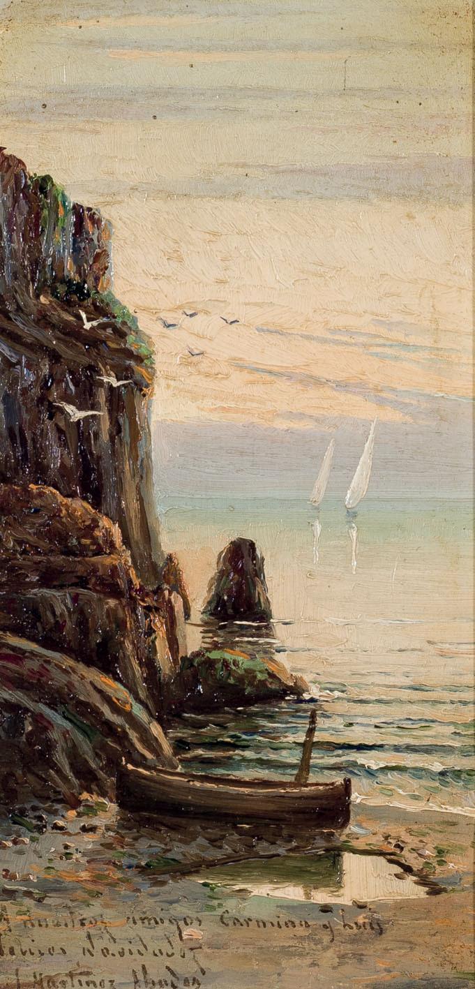 Juan Martinez Abades. Beach with sailboats in the sea