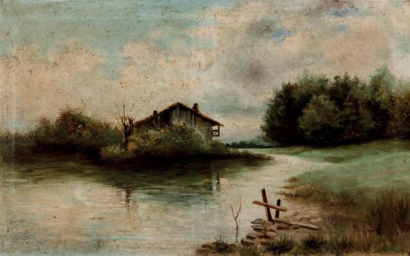 19th C. Spanish School. Landscape with river