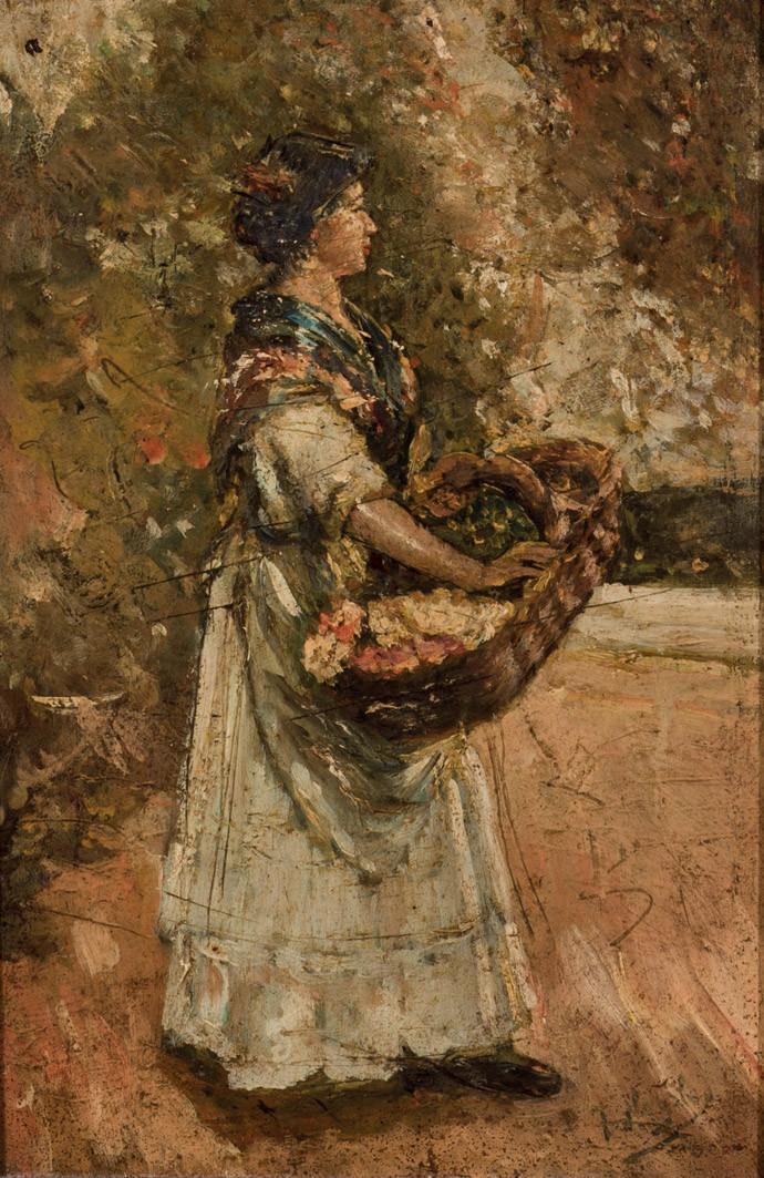 19th C. Spanish School. young flower lady