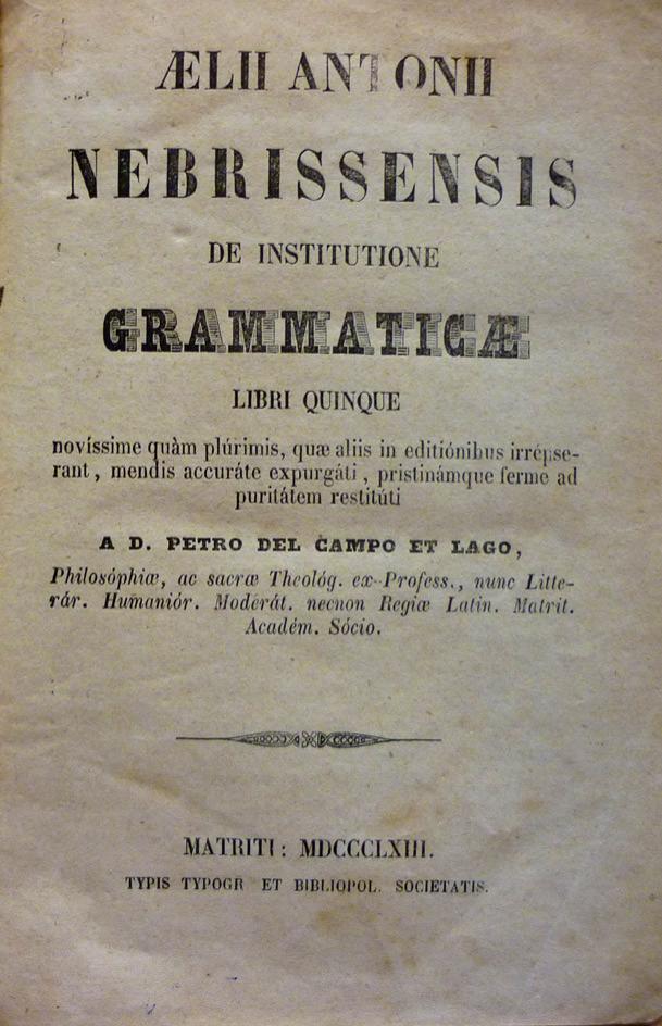 Antonii Nebrissensis de Institutione Grammaticae