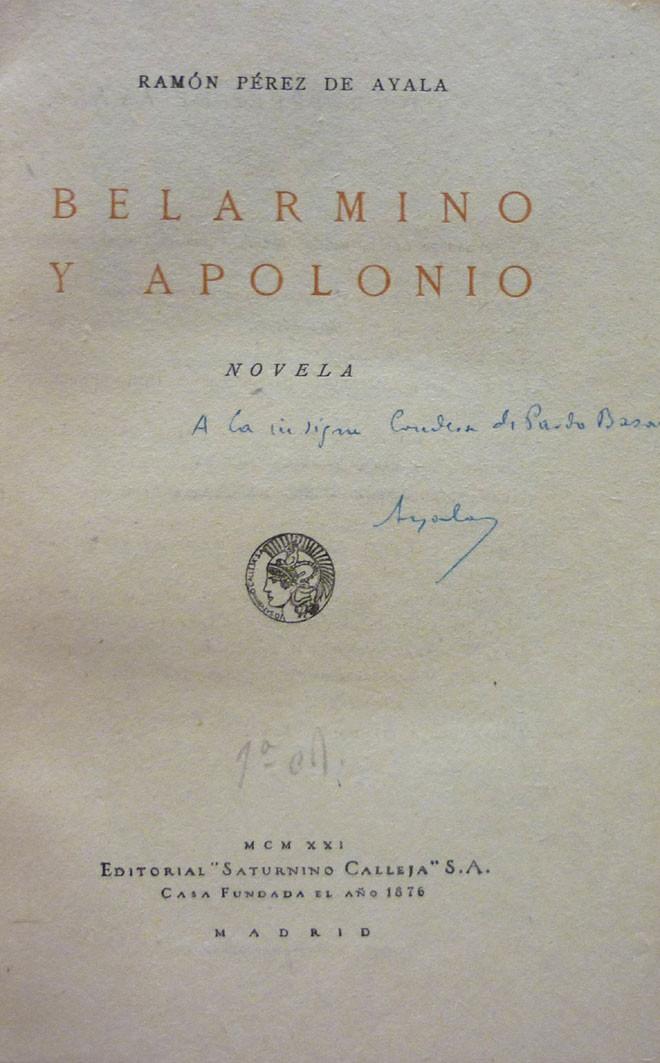 Pérez de Ayala. Beramino y Apolonio. Dedicat.