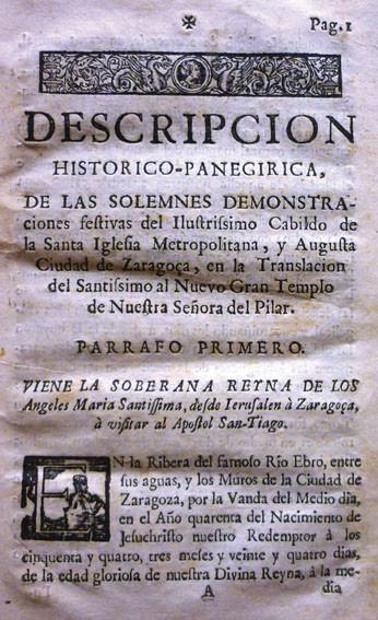 Descripción hsitorico-panegirica... Zaragoza