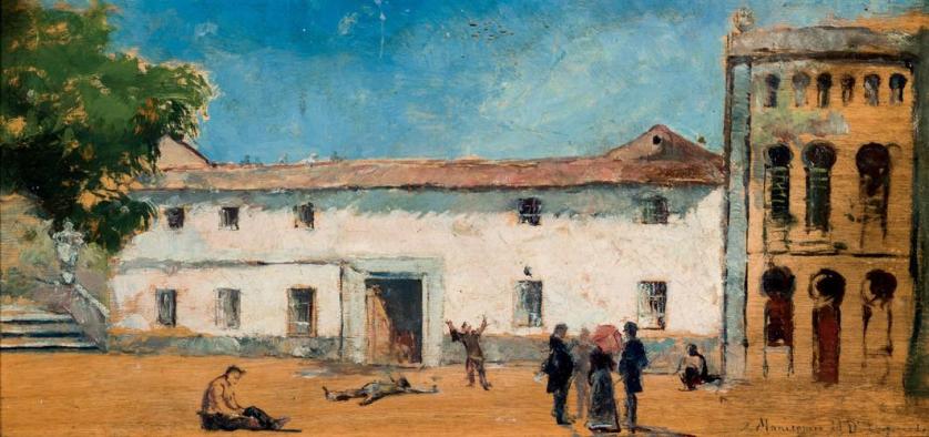 Escuela española antigua. Vista de manicomio