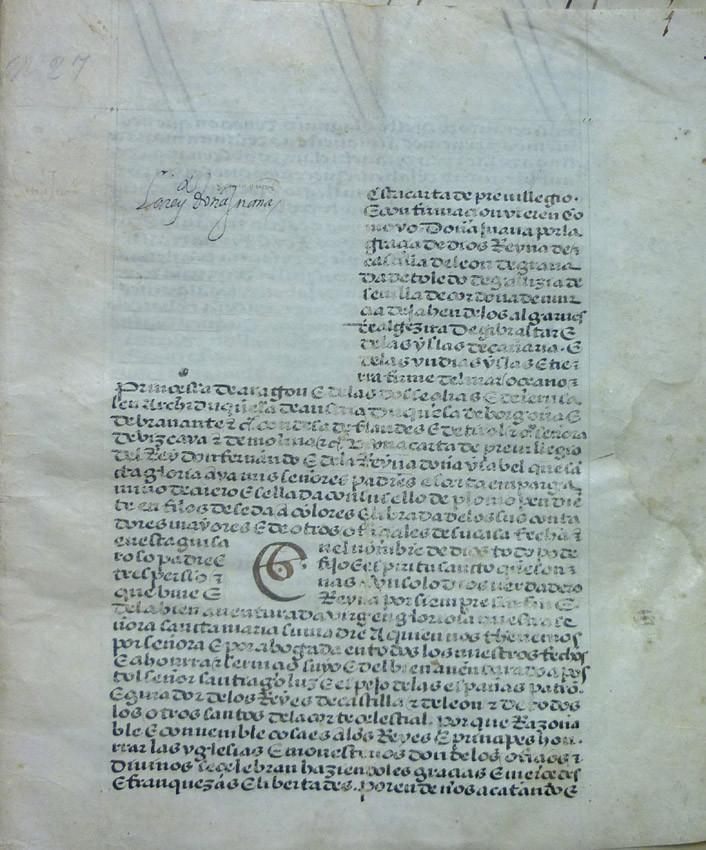 Carta de privilegio manuscrita sobre pergamino