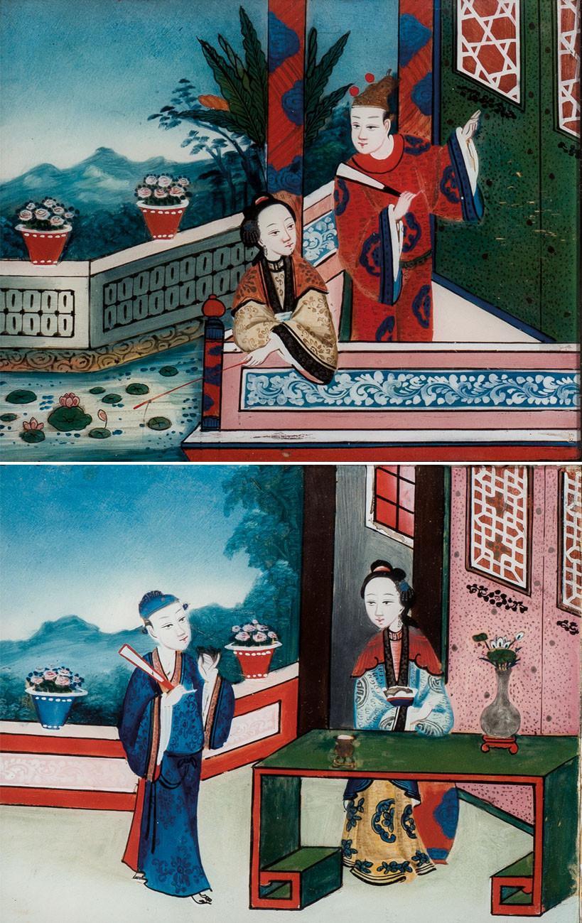 Escuela China Antigua. Dos escenas palaciegas