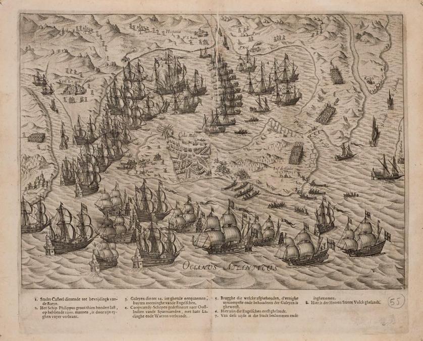 Cádiz. Batalla Naval. Grabado