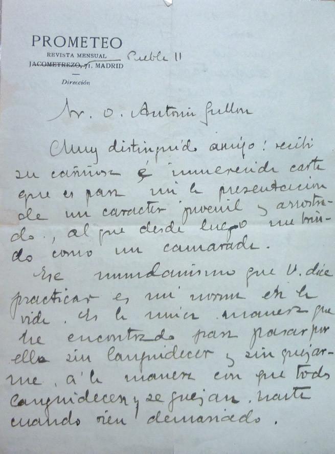 Ramón Gómez de la Serna. Carta manuscrita