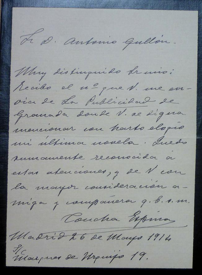 Concha Espina. Carta manuscrita