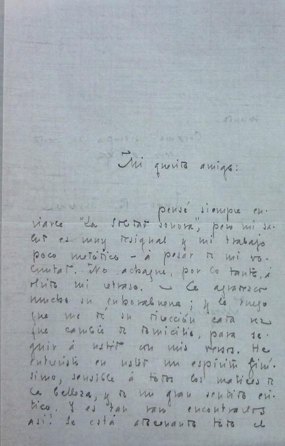 Juan Ramón Jiménez. Carta manuscrita