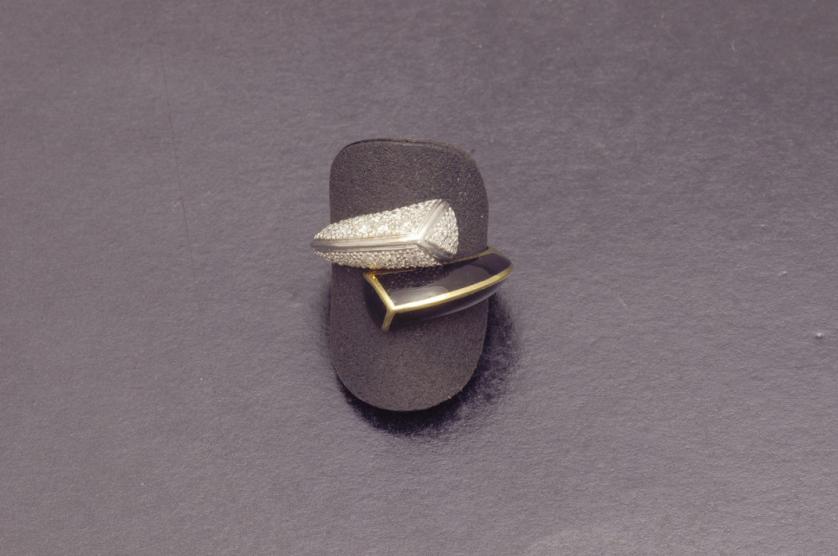 Black enamel and diamond ring