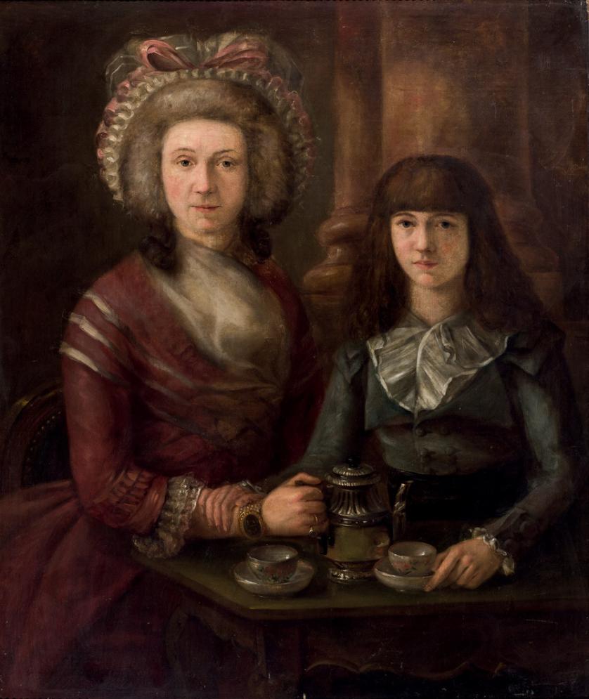 19th C. European School. Mother and daughter