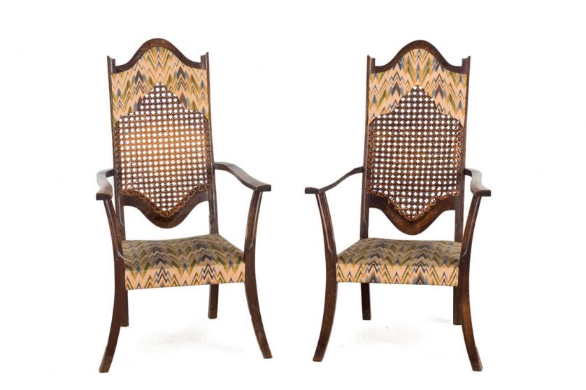 A pair of walnut armchairs