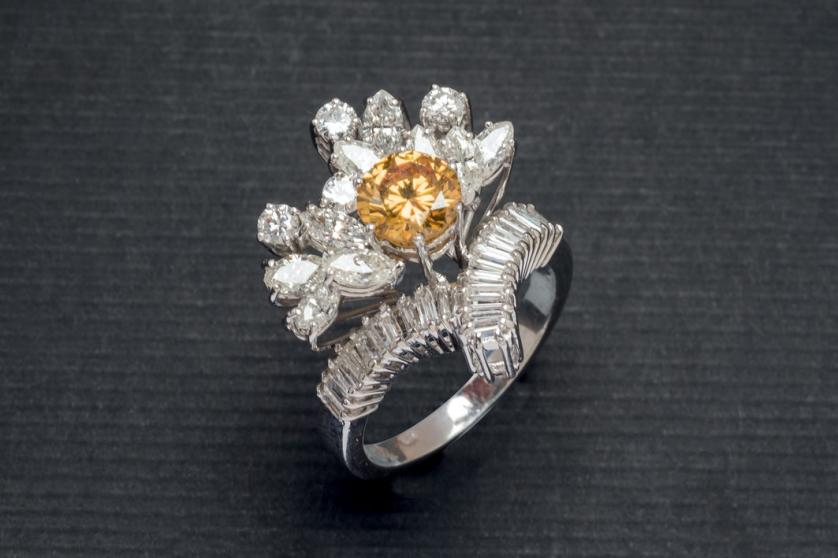 Fancy diamond and diamond ring