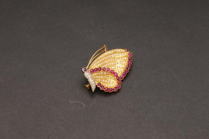 Ruby and diamond butterfly brooch