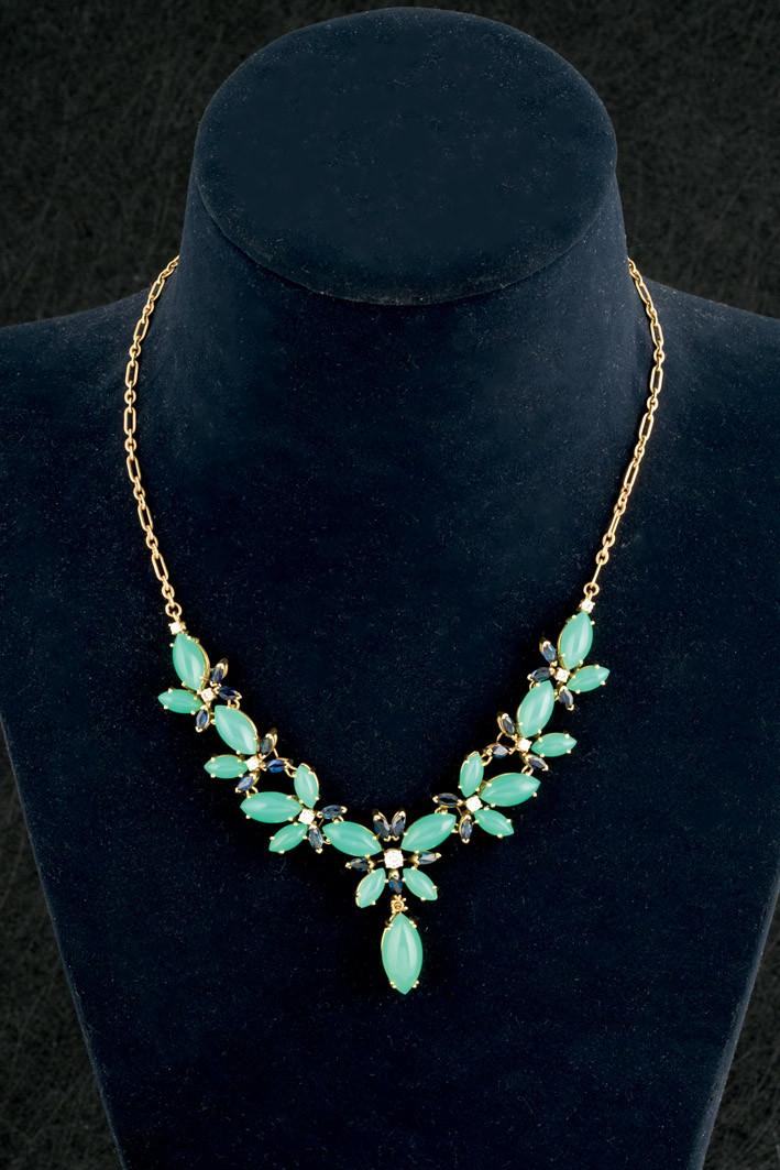 Sapphire, diamond and chrysoprase necklace