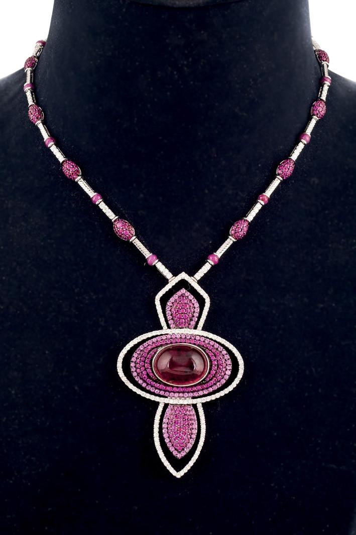Ruby, tourmaline and diamond necklace